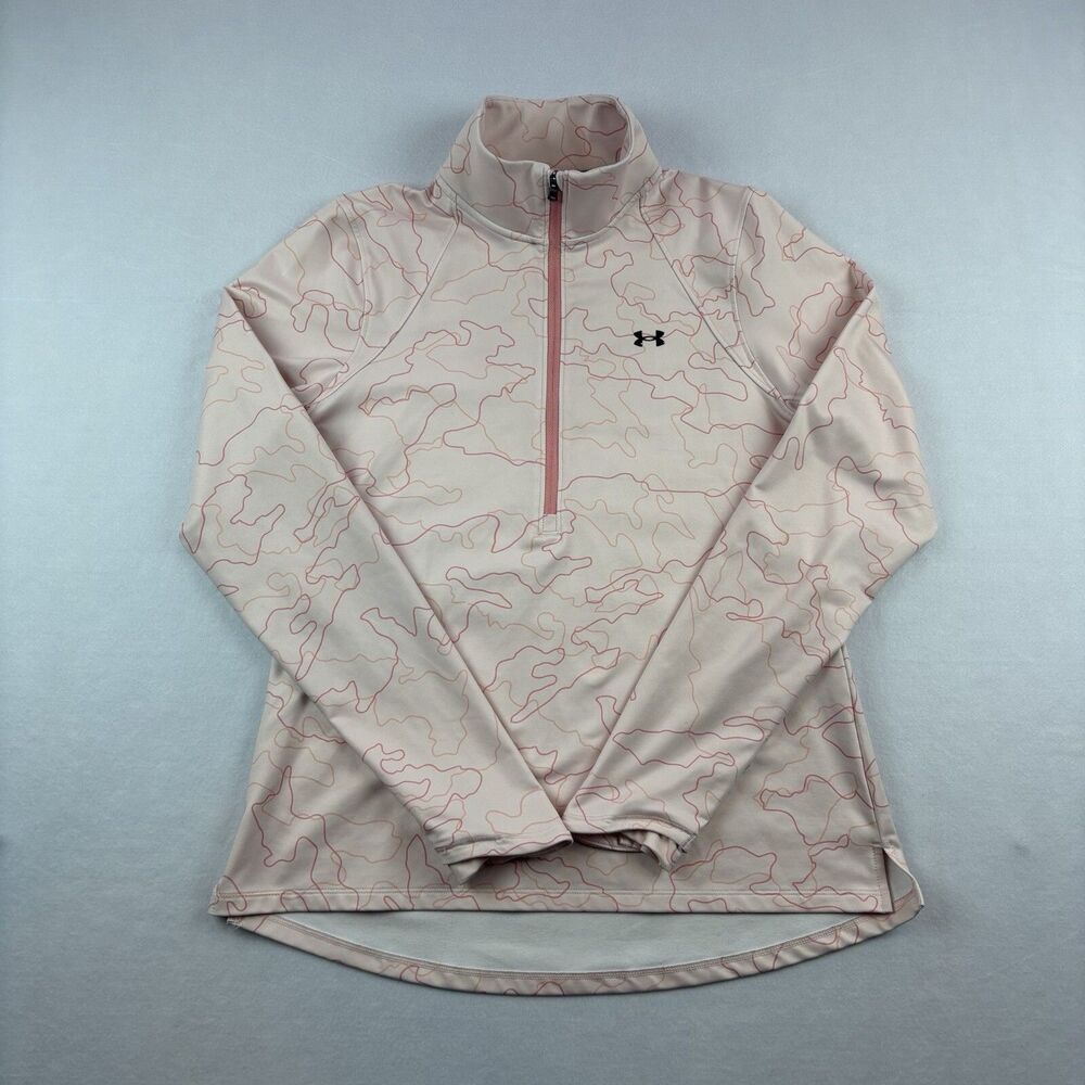 Under Armour Cold Gear 1/4 Zip Long Sleeve Womens M Pink Rose Topographical AOP